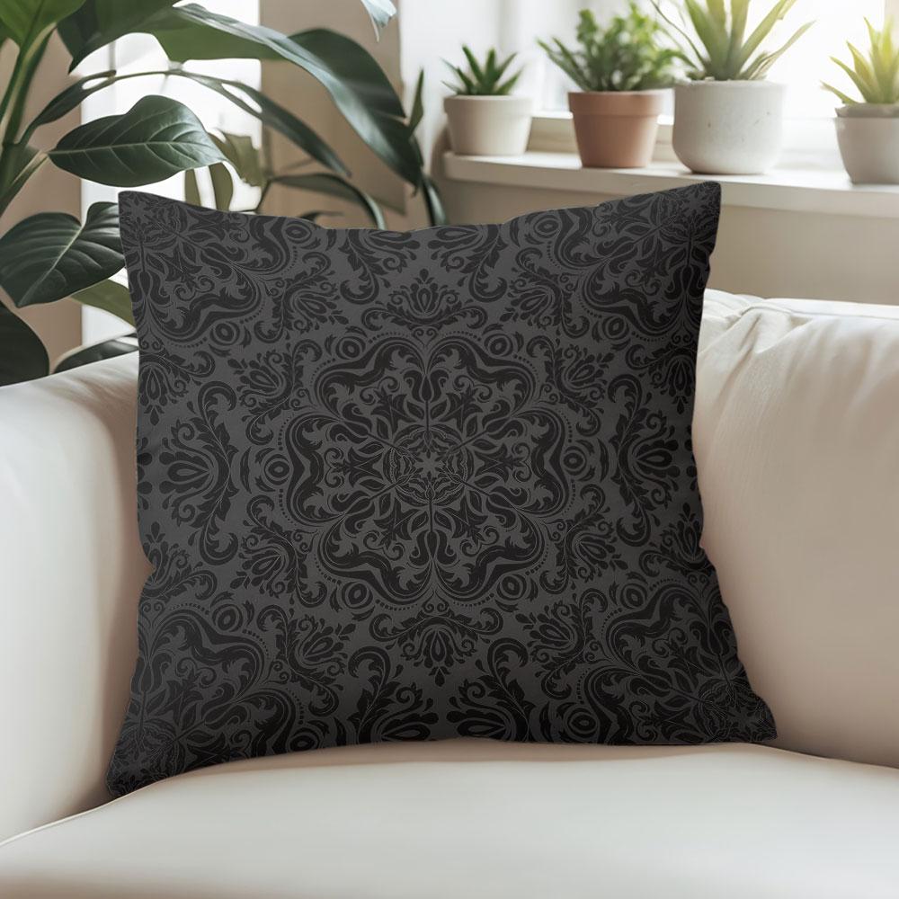 Black Damask square Jacquard Pillow Cover for Sofa Office Waist Cushion Cover Home Decorative Pillowcase