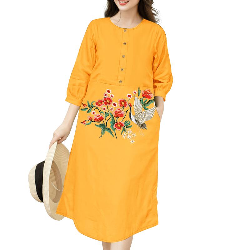 

ZANZEA Женское повседневное платье с круглым вырезом и рукавом 3/4, свободного кроя, с принтом S жёлтый