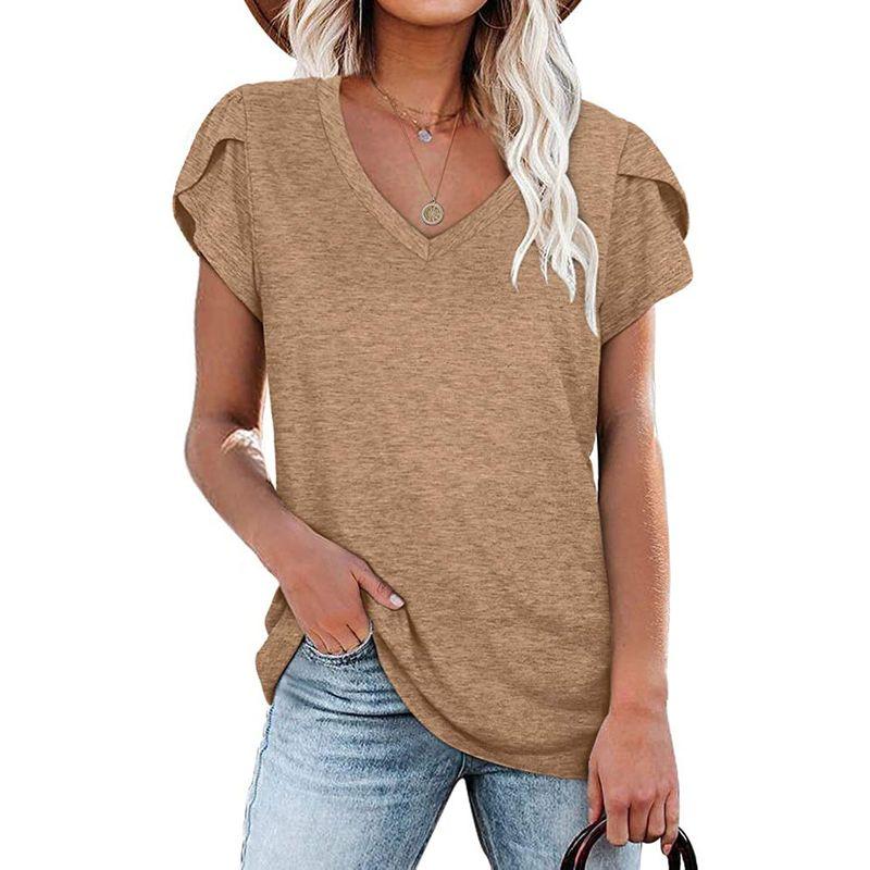Solid-Color V-neck Short-Sleeve T-shirt Solid V-neck Short sleeve Overfit t-shirt Women