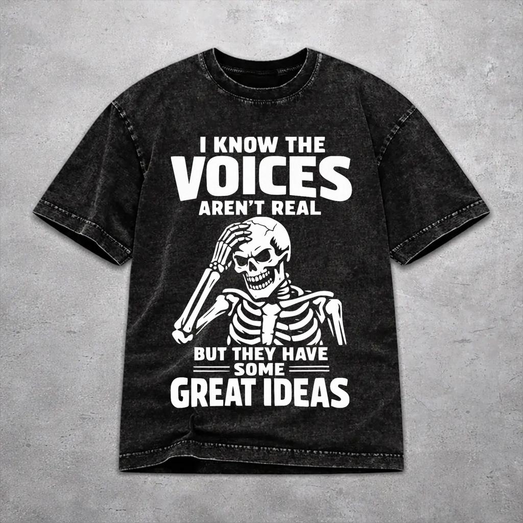 Novelty Men Women I KNOW THE VOICES AREN'T REAL Tee Shirt Washed Style T Shirts Apparel