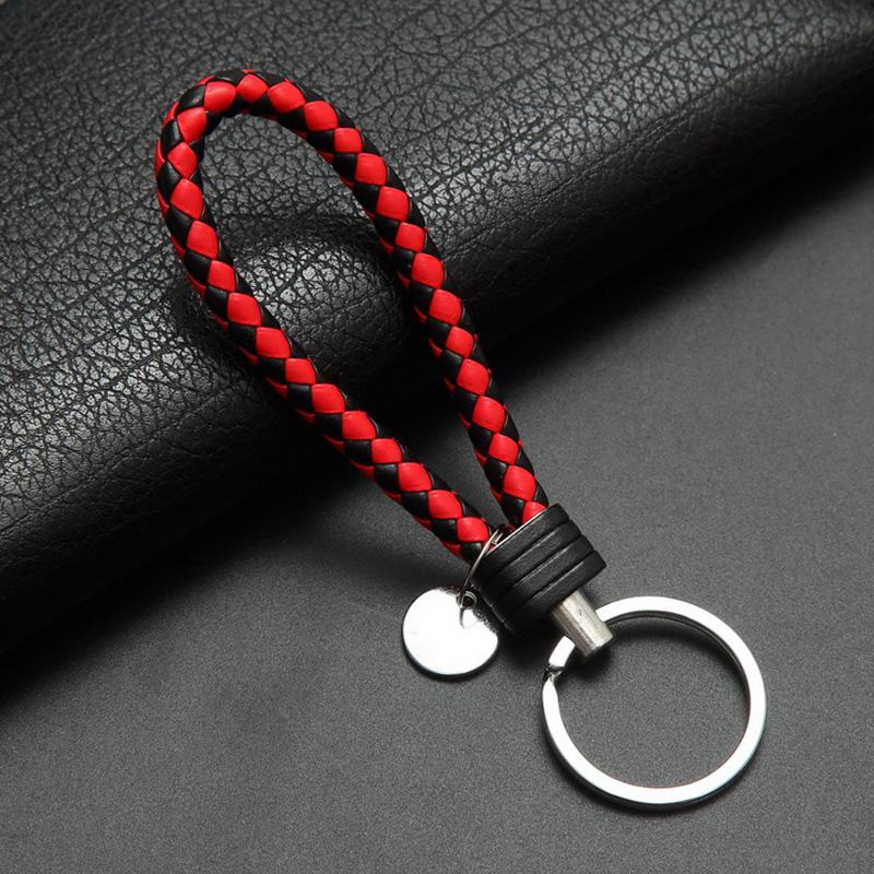 

Fashion Woven Handmade Leather Rope Woven Keychain Metal Key Rings Key Chains Men or Women Key Holder Key Cover Auto Keyring Gifts червоний/чорний