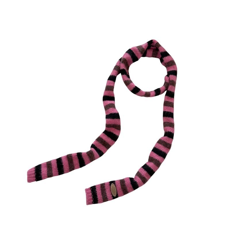 Scarf atmosphere new millennial babes long baguette narrow scarf rainbow stripe knitted scarf women