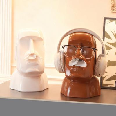 Moai Statue Tissue Box Headphone Holder Fun Tissue Box Cover Desktop Eyeglasses Organizer Decorative Tissue Holder for Home Office Bedroom Desk