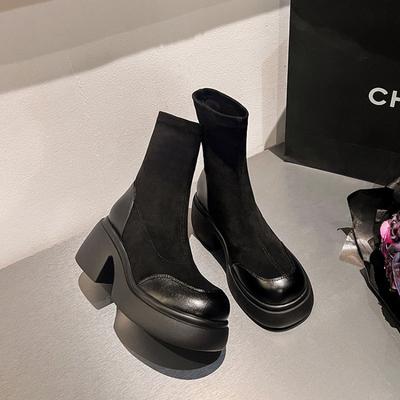 Spring and Autumn Over-knee Boots Women's Thick Heel Autumn and Winter Skinny Elastic Boots Thick-soled Small Flat-bottomed Long Boots Keep Warm