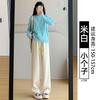 Gray chenille narrow wide-leg pants women's new autumn and winter velvet thickened lazy wind loose straight pants