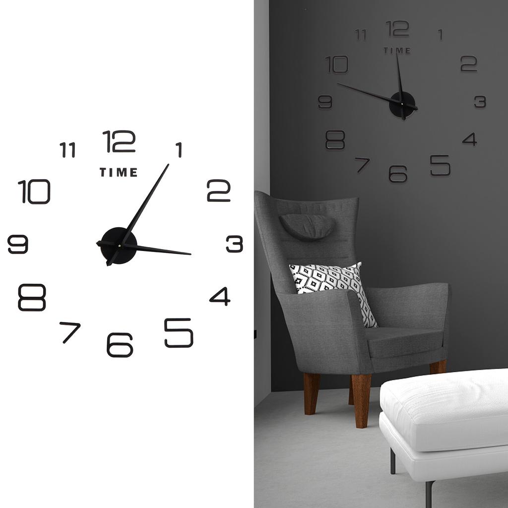 DIY Wanduhr Acryl Rahmenlos Spiegeloberfläche Wandaufkleber Uhr Dekor für Wohnzimmer Schlafzimmer Schwarz