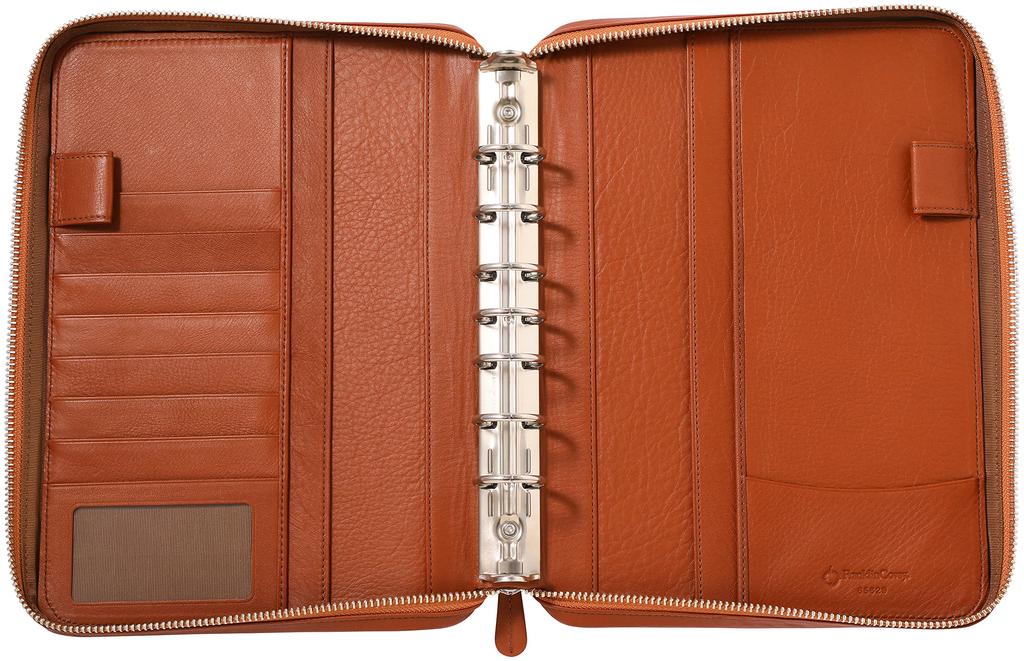 Franklin Planner Calm Soft Leather Zipper Binder, 30mm, Brown, Classic Size, 65629