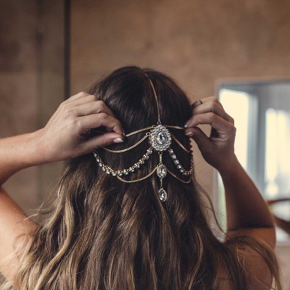 1PC Ancient Style Elf Hair Accessories Rhinestone Multilayer Tassel Headwear For Women Girls Princess Tassel Hair Accessories