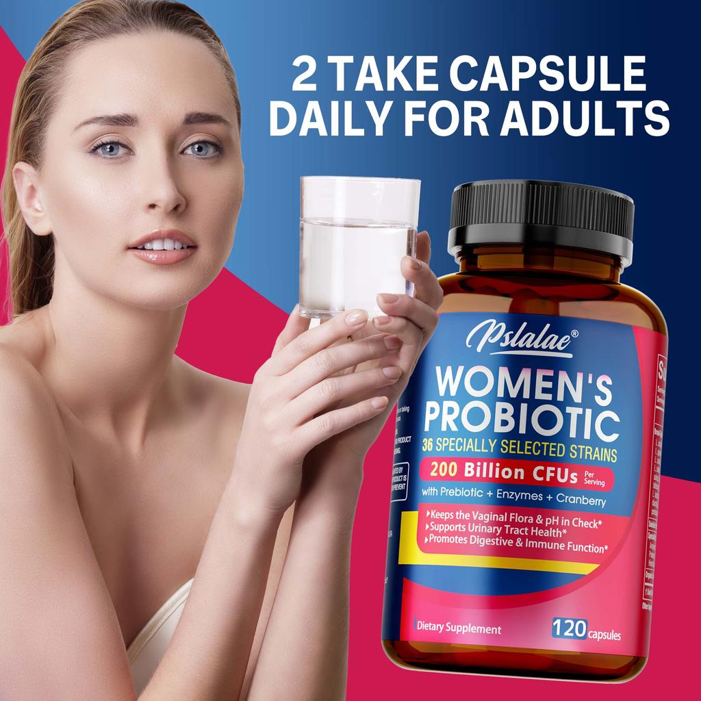 Women's Probiotic Capsules Provide 200 Billion CFU, Containing Prebiotics and Strains To Support Urinary Tract Health and Promote Digestion.
