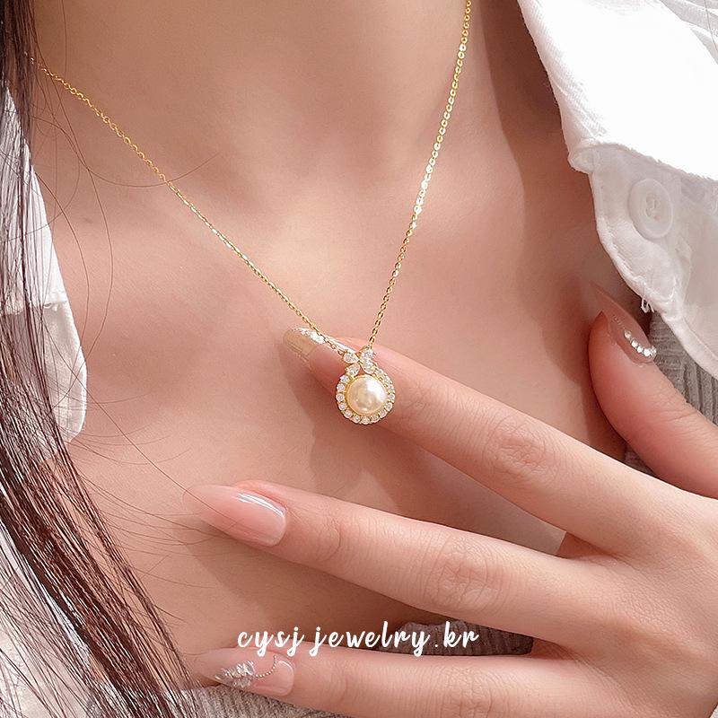 Cui Yan S925 Silver Bow Necklace with White Chalcedony & Pearls for Women - Light Luxury Princess Choker