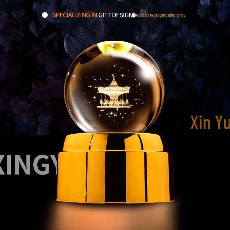 Creative Rotating Crystal Ball Night Light: Decorative Craft for Bedroom Atmosphere and Festive Gift.