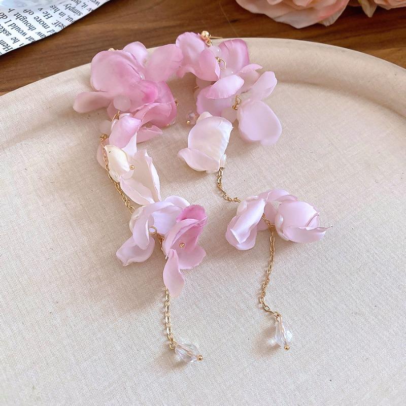 Flower Fairy~ Fabric Flower Crystal Fringed Earrings Sweet Holiday Wind Earrings Fairy Great Look Earrings Girl