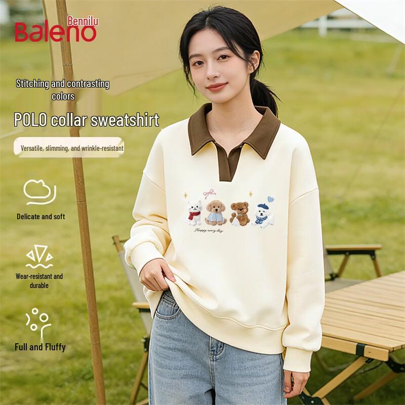 Baleno Women's Polo Collar Cartoon Print Loose Sweatshirt