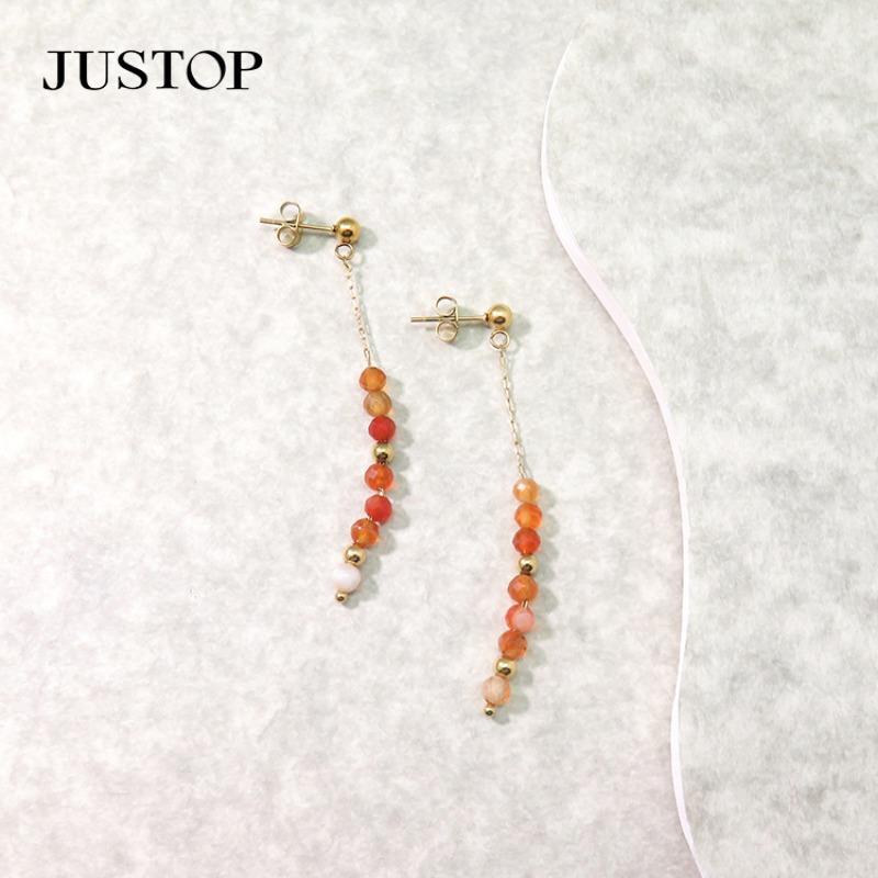 New Chinese Style High-end Ancient Style Titanium Steel Earrings New Chinese Style Retro Temperament Natural Stone Tassel Earrings