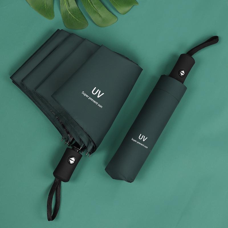 Automatic UV Three-Fold Umbrella - Black Glue Sun/Rain Protection with Printed Logo