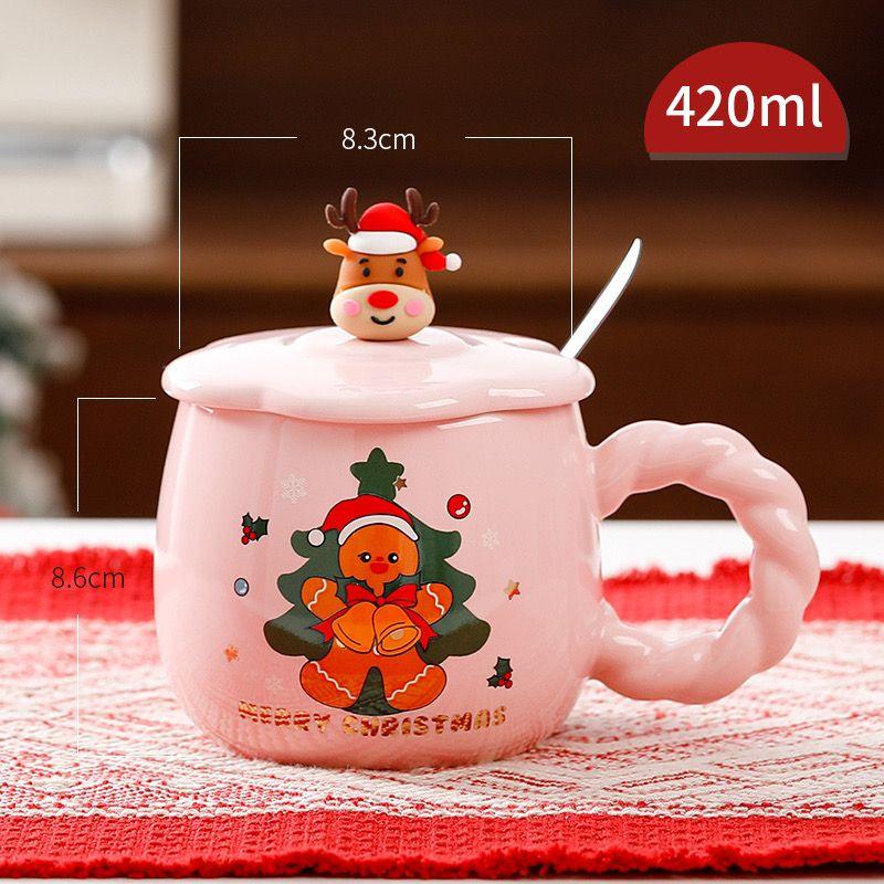 Cartoon Cup Cute Elk Mark Cup with Lid Wedding Couple Personalized Children's Christmas Gift Drinkware