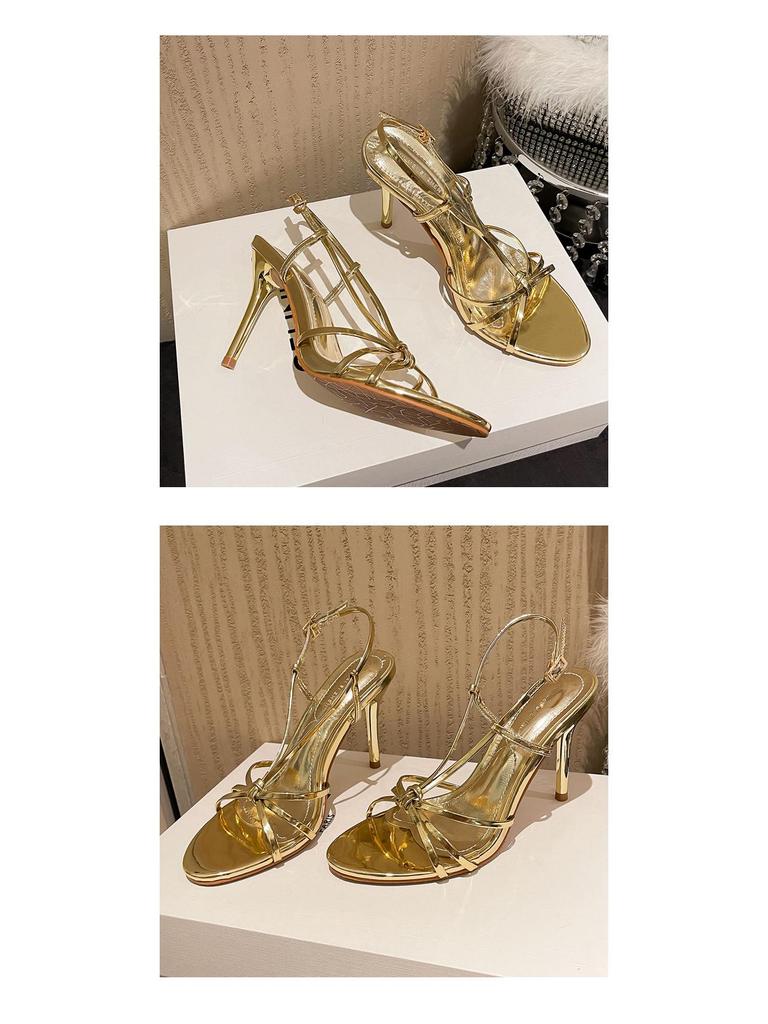 Women's Golden High Heel Roman Sandals 2024 - French Style Lace-up for Skirts