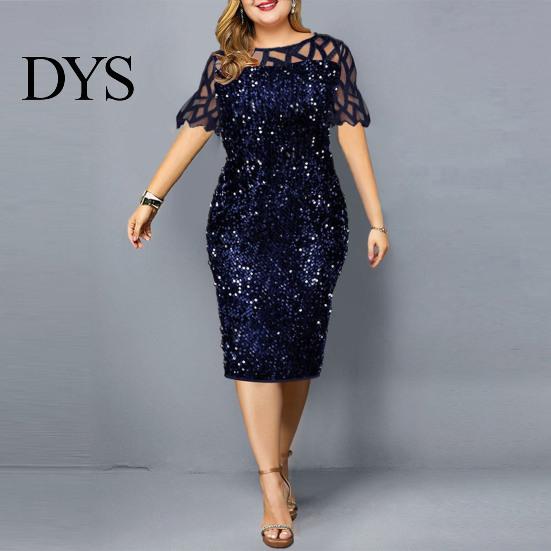 Abito Paillettes Rete Formale Estivo Donna Rete Hip Wrap per Matrimonio