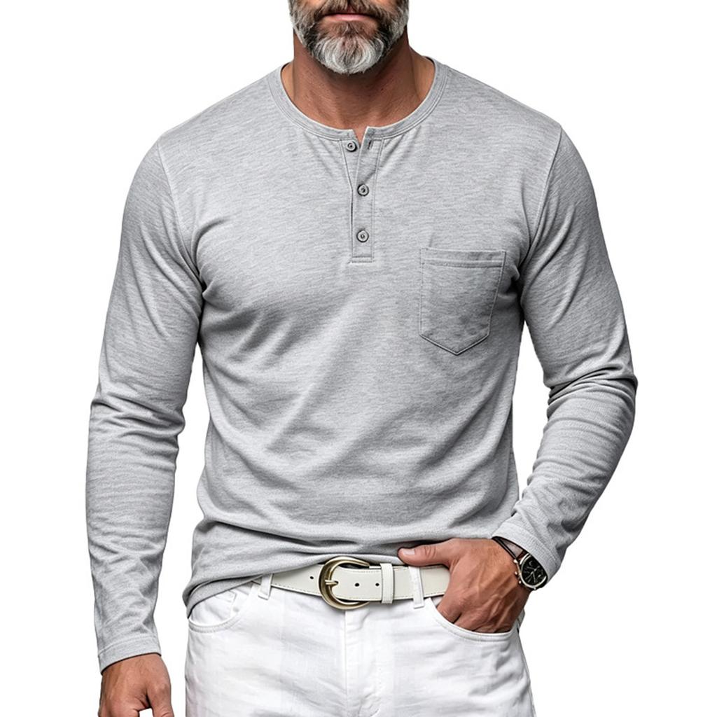 Herren Stretch Leichtes Langarm-T-Shirt mit Tasche - Vintage Casual