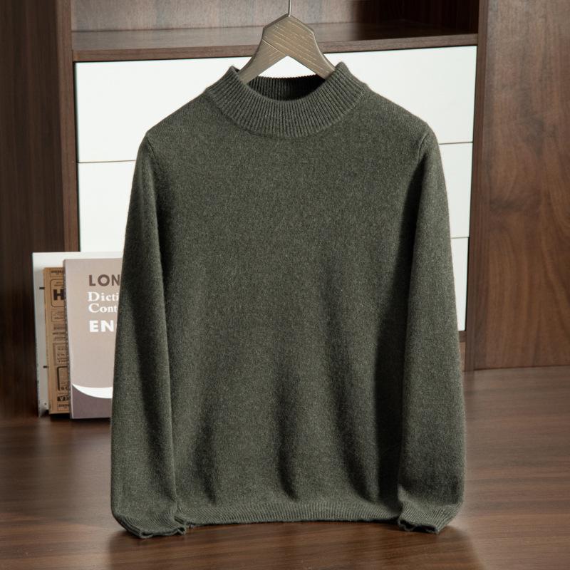 Men's Thickened Cashmere Half-High Neck Sweater - Loose Fit, Warm Knit Pullover