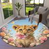 Cuteflowersanimals Round Area Rug,Carpet Rug for Living Room Bedroom Sofa Playroom Decor,Non Slip Floor Mat