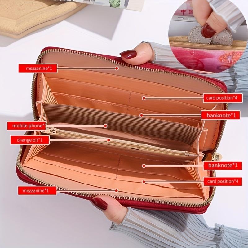 Elegant Quilted PU Clutch Wallet for Women, Urban Style Solid Color, Multi-Functional Large Capacity with Zipper Closure, Artificial Leather