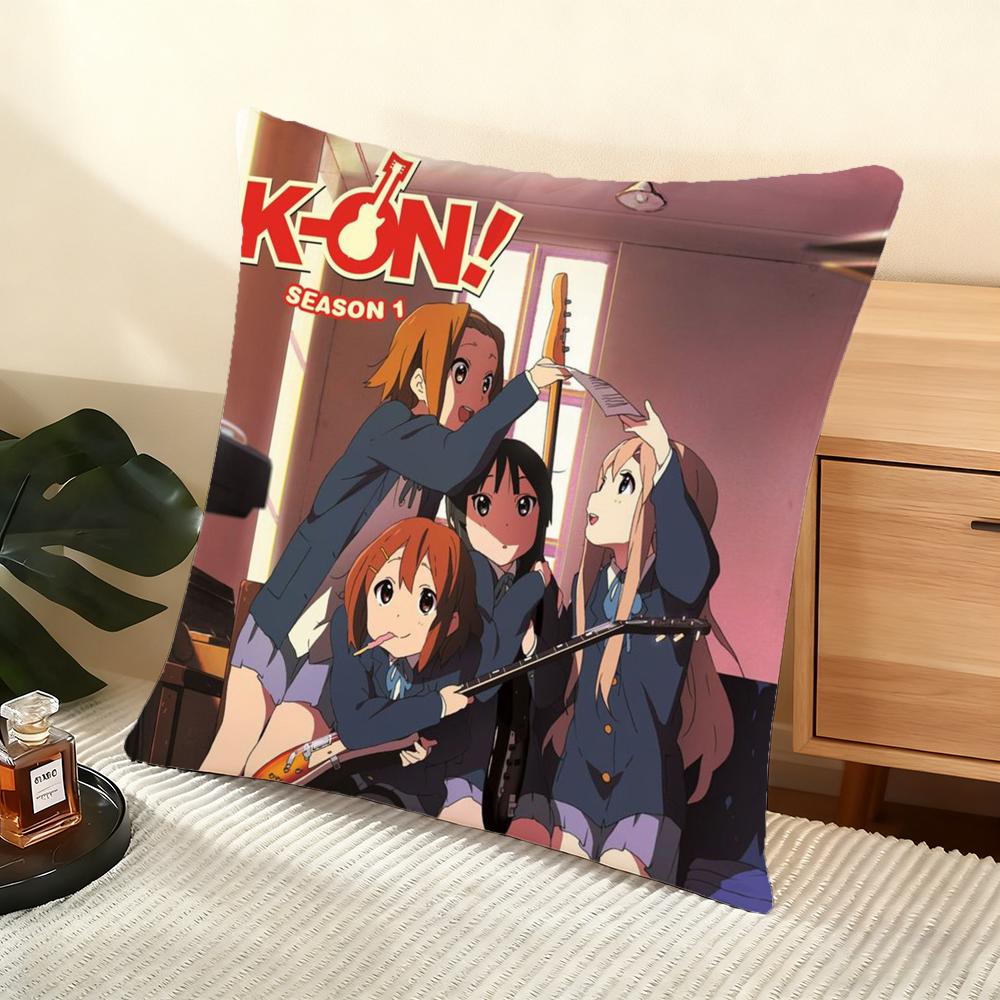 Anime K-K-On! Cartoon Cushion Cover Soft Short Plush Pillow Cover Smooth Cozy Texture Aesthetic Cushion Case Home Decor