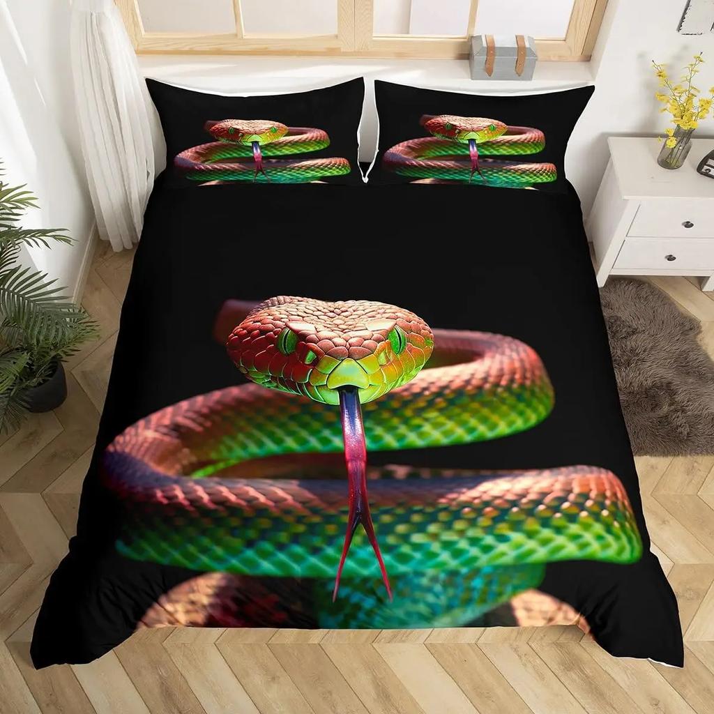 Snake Duvet Cover Python Bedding Set Gift for Teen Adult, Rainforest Animal Snake Comforter Cover Wildlife Reptiles Quilt Cover