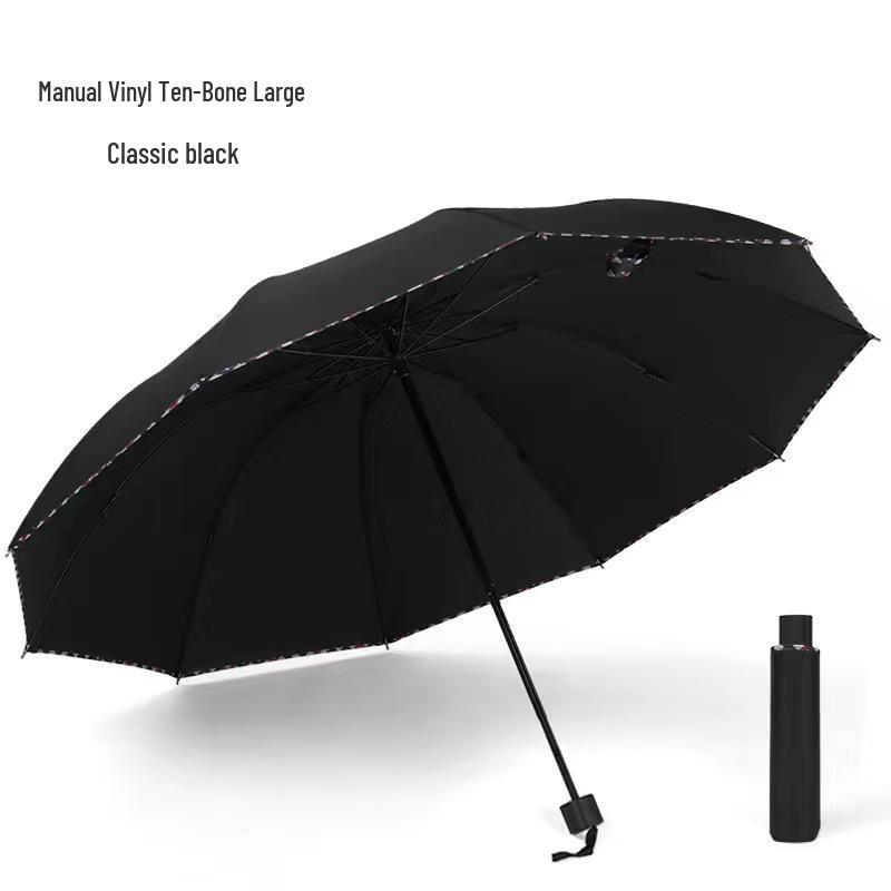 Extra Large Dual-Use Umbrella for Men and Women: Manual Three-Fold Design with Reinforced Black Glue for Rain or Shine Protection.