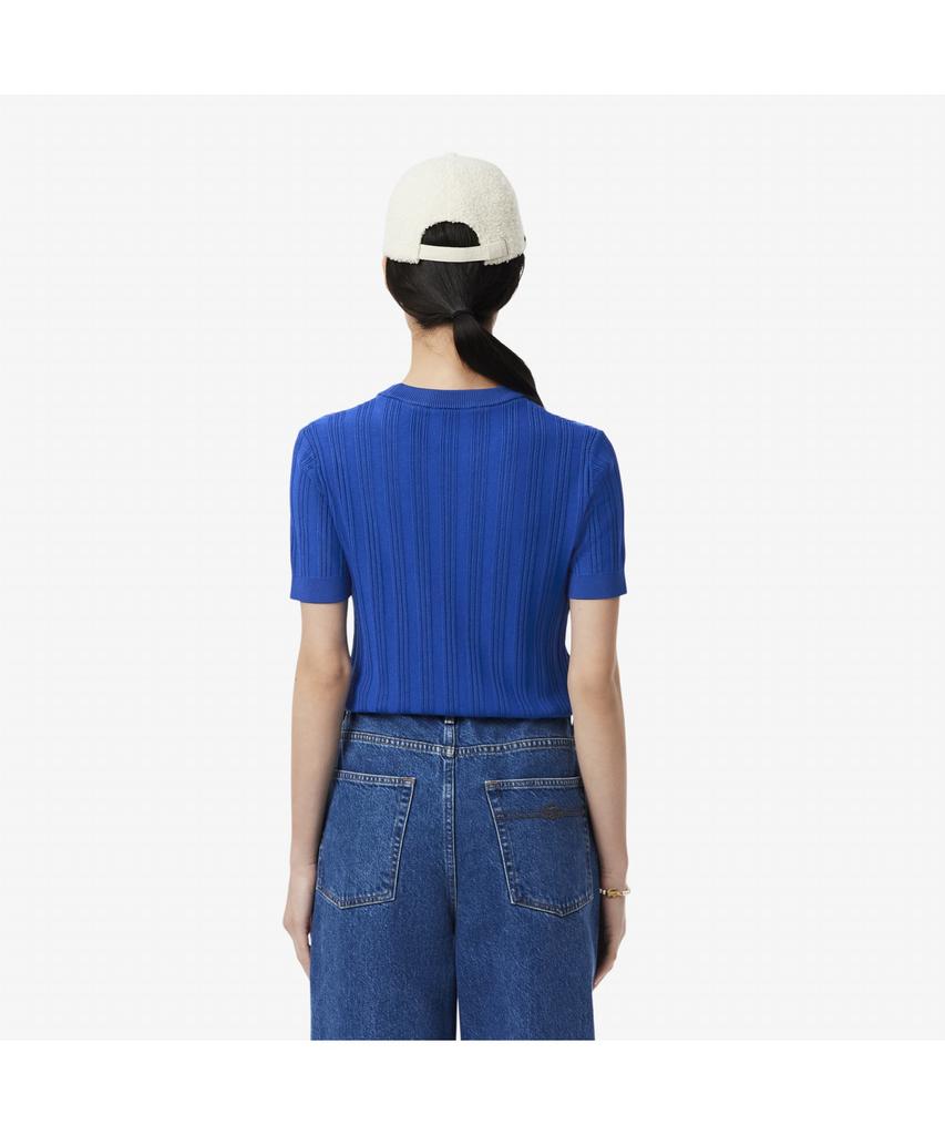 LACOSTE Women'S Pleated Rib Knit Short Sleeve Sweater Af7961-55N C4X