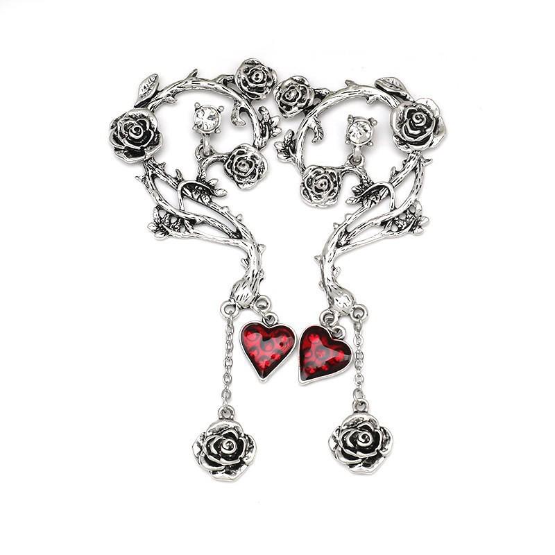 Elegant Retro Punk Rhinestone Heart & Rose Long Earrings