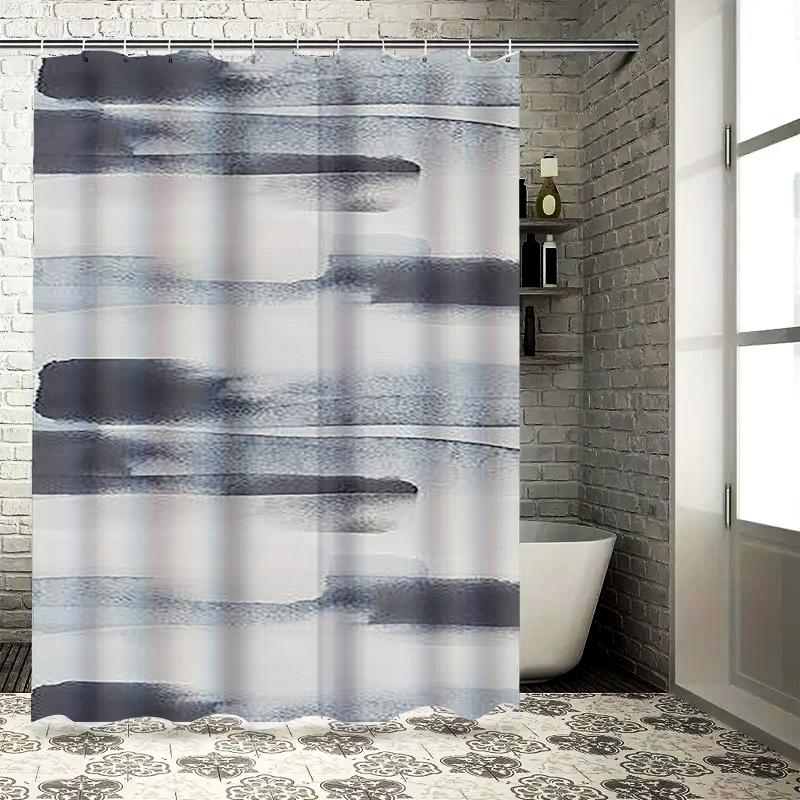 Modern Abstrakt Svartvit Penseldrag Vattentät Duschdraperi Värmetålig Maskintvättbar Icke-transparent 180x180cm