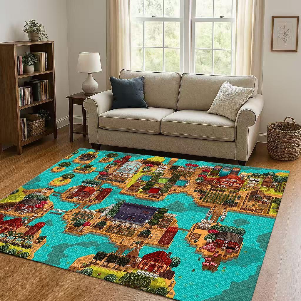 Retro Pixel Game Stardew Valley Farm Map Living Room Non-Slip Area Rug Soft Carpet for Bedroom Playroom Sofa,Home Decor Doormat
