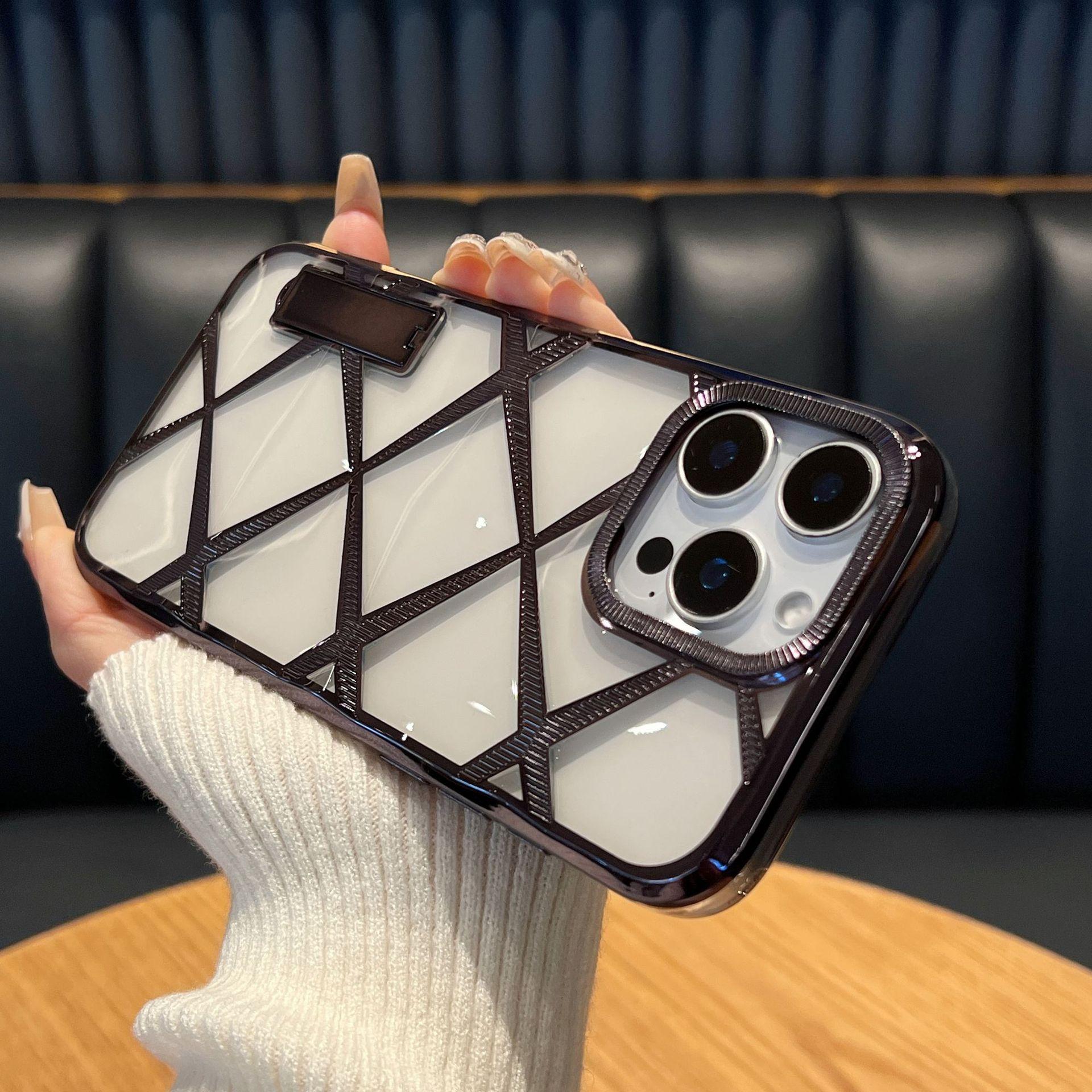 

Подходит для Apple 16 Promax Чехол для мобильного телефона Узор с бриллиантами Высококлассная невидимая подставка Трехмерный ромбовидный Гальваническое покрытие IPhone14 iPhone 16promax