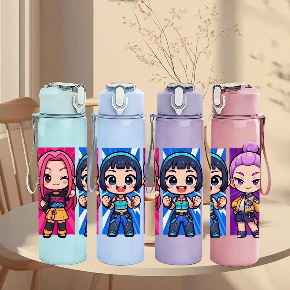 1PC Colorful Girl Characters 750ml Color Plastic Sports Water Bottle Leakproof Flip Straw Lid Suitable for Sports Office Home Use