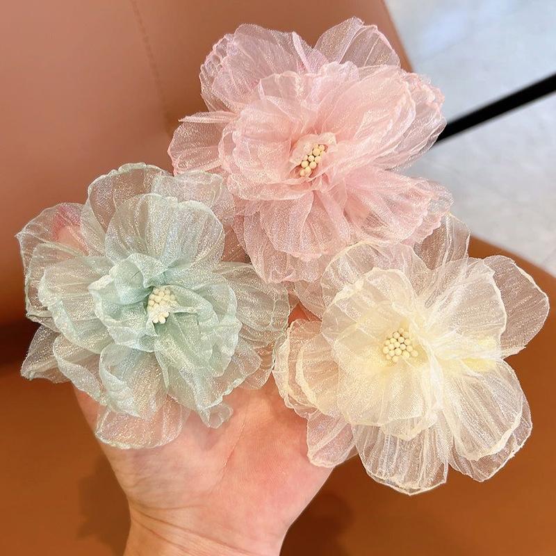 Fashion Sweet Mesh Flower Hairpin Side Clip Sweet Hair Clip For Women Girls Simulated Flower Hairpin Headdress Hair Accessories
