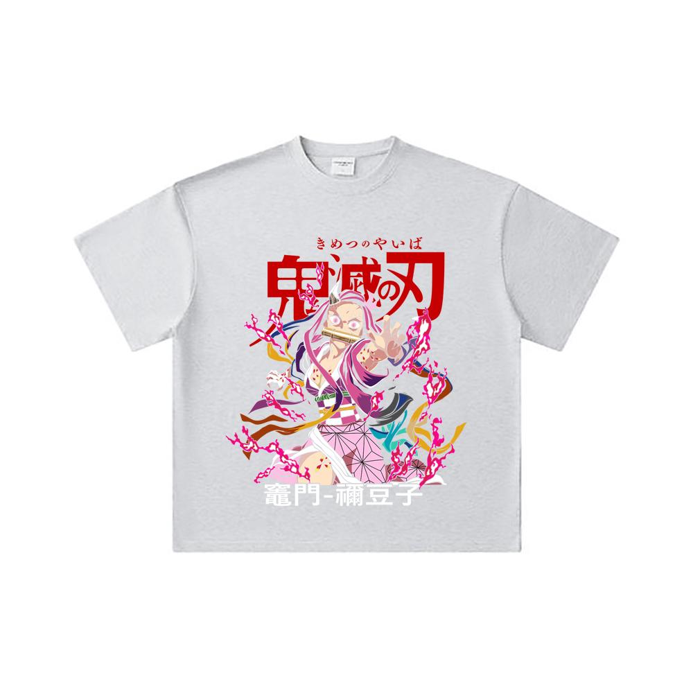 260 GSM Double Yarn 32 Count 100% Cotton Demon Slayer V72 Nezuko Print Unisex Heavy Cotton T Shirt