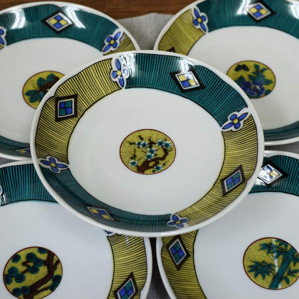 Waza no Kura Plate Set, Stylish Kutani Ware Small Plates, Set of 5, Round Pattern, Ceramic, Japanese Tableware, Side Plates, Made in Japan
