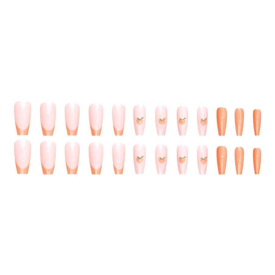 Original Orange Wearable Nails: Simple Glitter, Small Flower French Manicure, Detachable, Skin-Brightening.