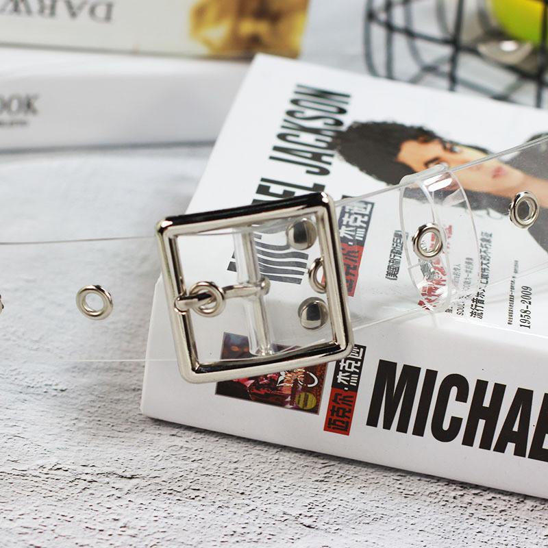 Circular Square Heartshaped Buckle Transparent Resin Belt Porous Belt Womens