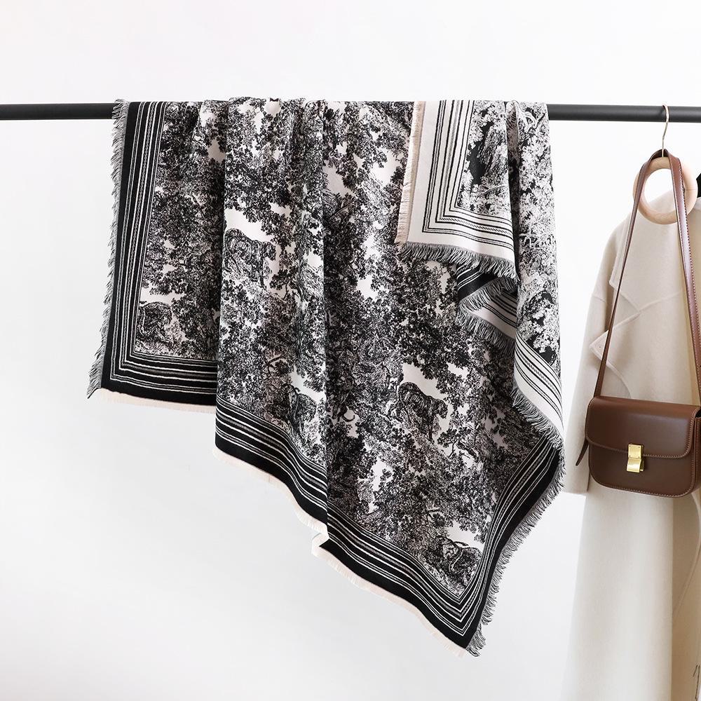 Luxury Imitation Cashmere Shawl: 140cm Square, Warm & Thick with Short Tassels