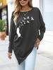 Female Fashion Printed Logn Sleeve Top Women's Oversize Long-Sleeve Spring/Fall Asymmetrical Hem T-Shirt
