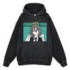 Heavyweight 440g Washed Vintage Denim-Style Anime Hoodie Men Streetwear Casual Sweatshirt