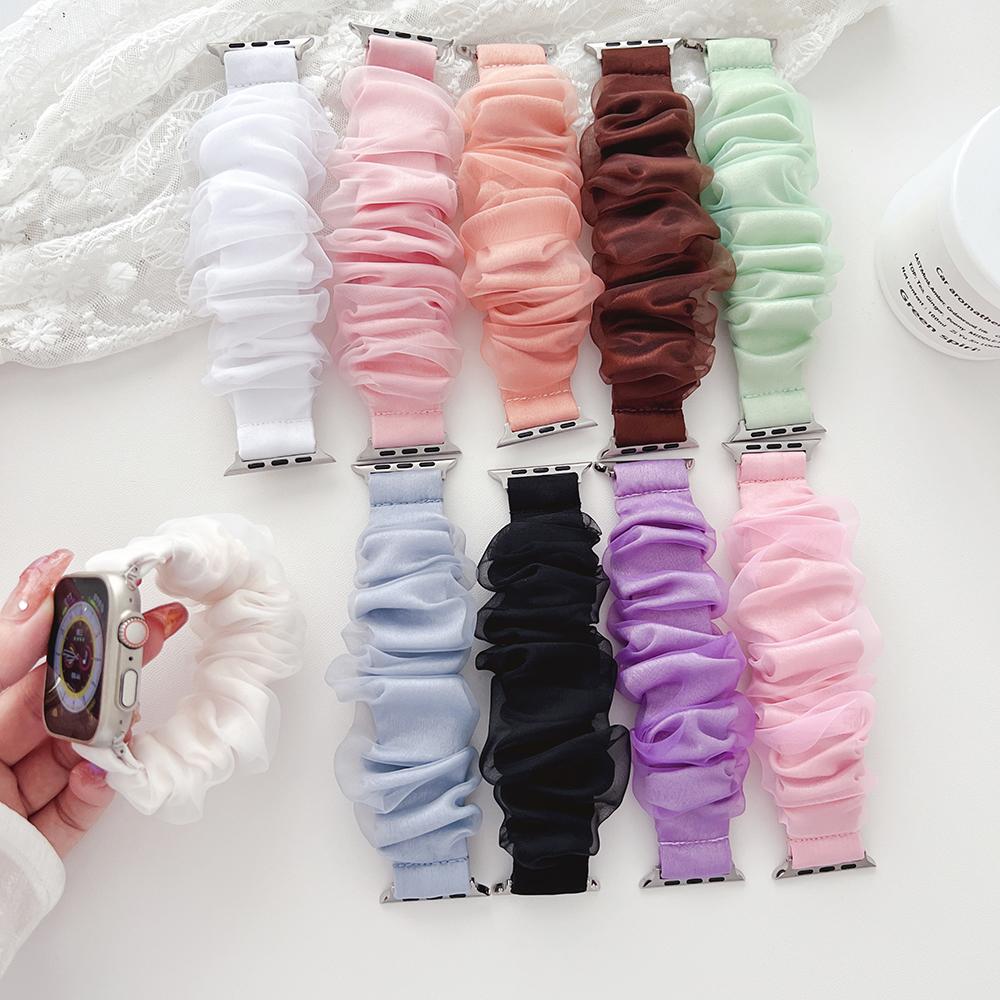 Purple Scrunchie Dressy Strap for Apple Watch Band Series 10 9 8 7 6 5 4 3 2 SE Soft Elastic Wristband for iWatch Bracelet Women