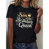 European Sizes Women'S Son of the Birthday Queen Graphic T-Shirt - Casual Short Sleeve Round Neck Tee with Golden Lettering & Crown Design