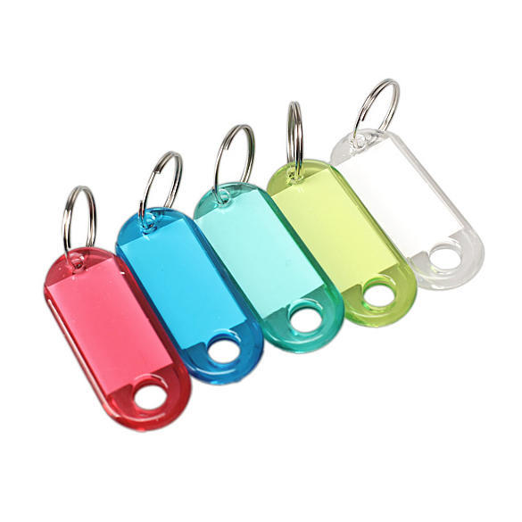 Buy 100 Pcs Colorful Clear Plastic Key Tags ID Label with Key Chain Tag