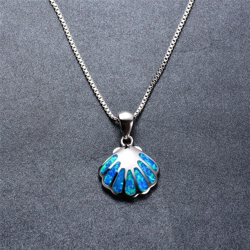 

Стерлингового серебра 925 пробы, милые подвески в виде ракушек, ожерелья для женщин, свадебные украшения, синий огненный опал, женские летние пляжные ожерелья зелёный