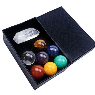 Ensemble de cristaux de décoration en cristal, ensemble de pierres de yoga en boule de 16 mm de couleurs mélangées naturelles et colorées, ensemble d'ornements, de colonnes hexagonales, ensemble d'artisanat cadeau