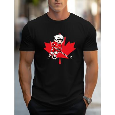 Hockey Print Men's Polyester Short Sleeve Tee Loose Fit Lightweight Casual Wear