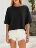 Maglione da Donna Oversize a Maniche Corte in Maglia Scollo a Barca Fantasia Pullover Autunnale